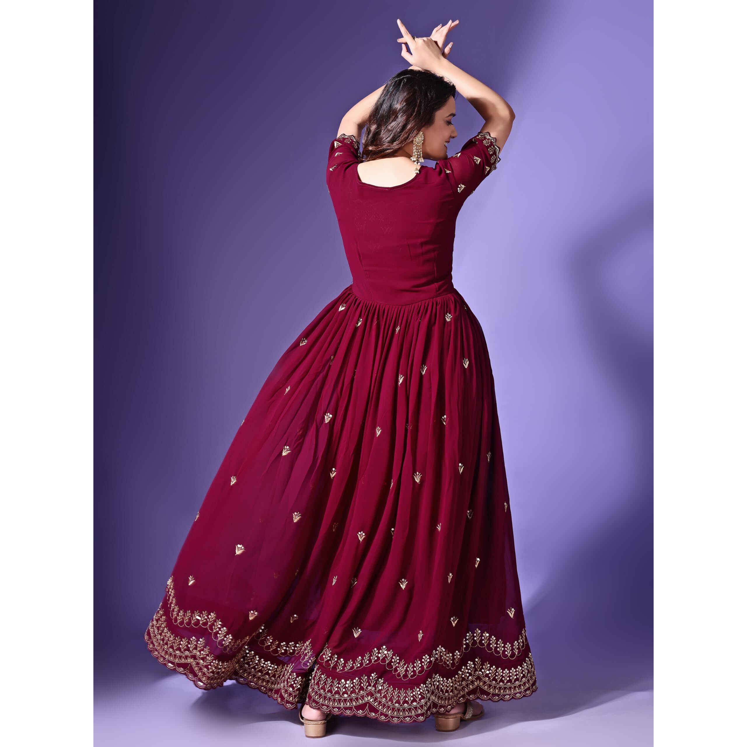 Wedani Maroon Georgette Embroidered Anarkali Gown for Women
