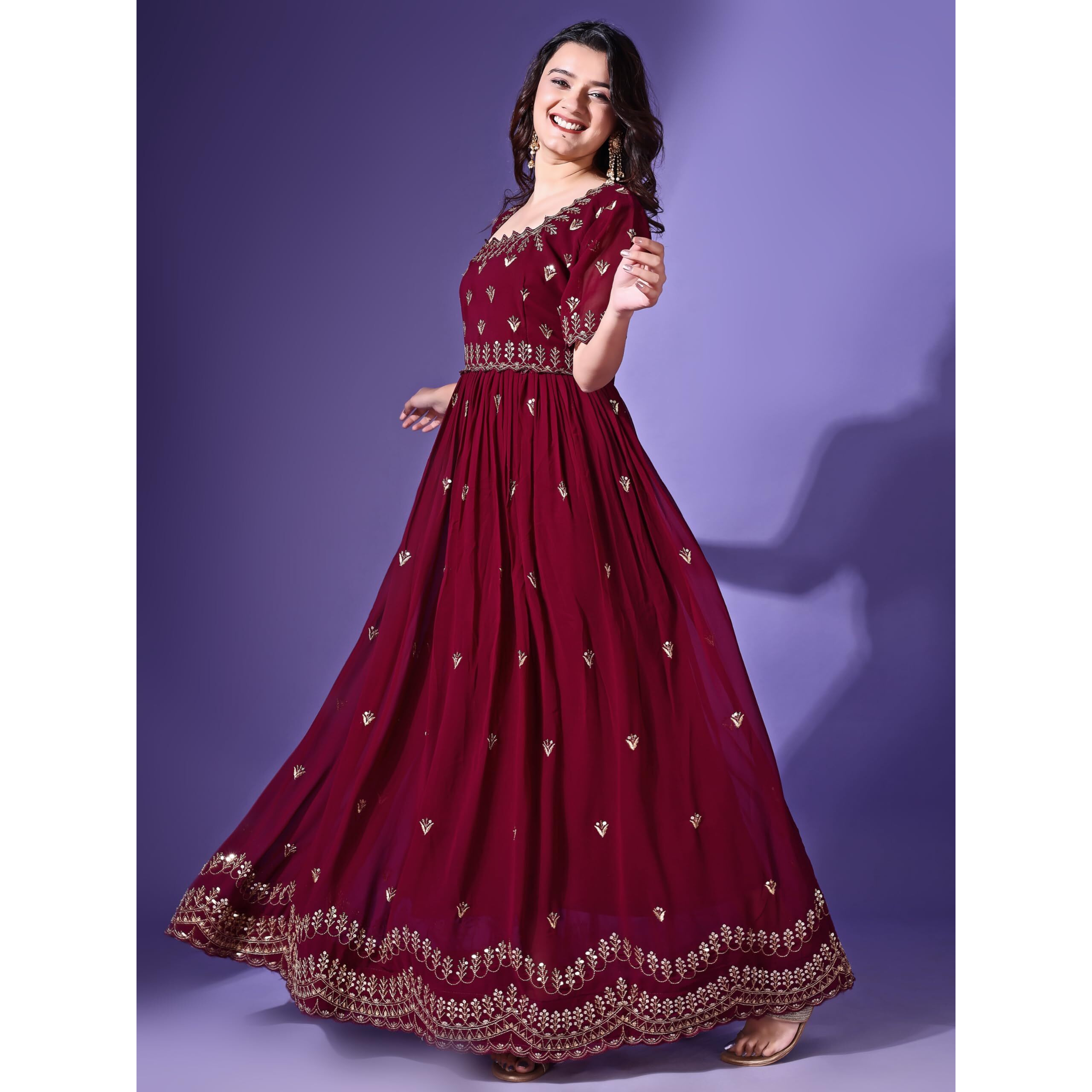 Wedani Maroon Georgette Embroidered Anarkali Gown for Women