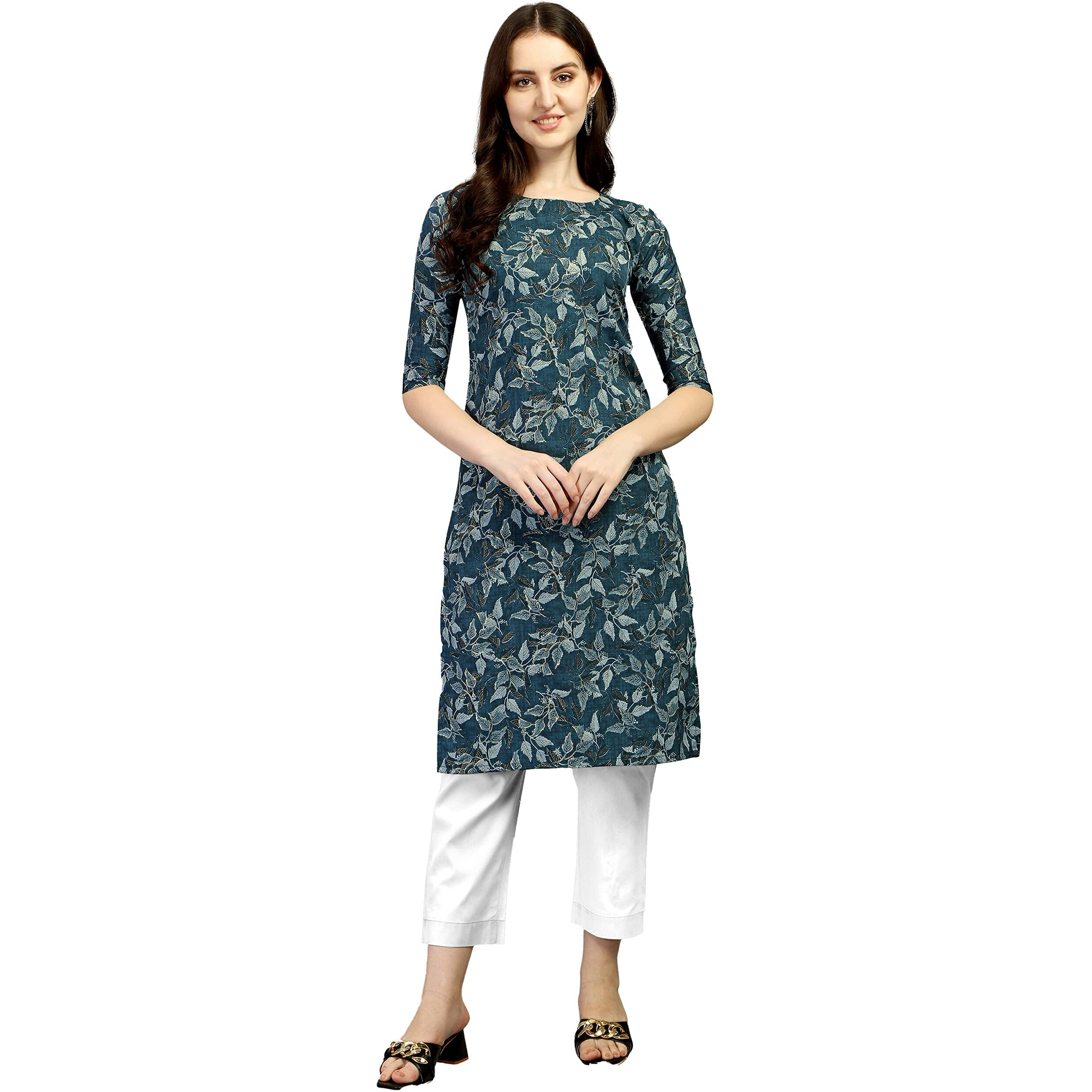 Wedani Women Crepe Printed Kurti (KRT486) (Medium, Turquoise)