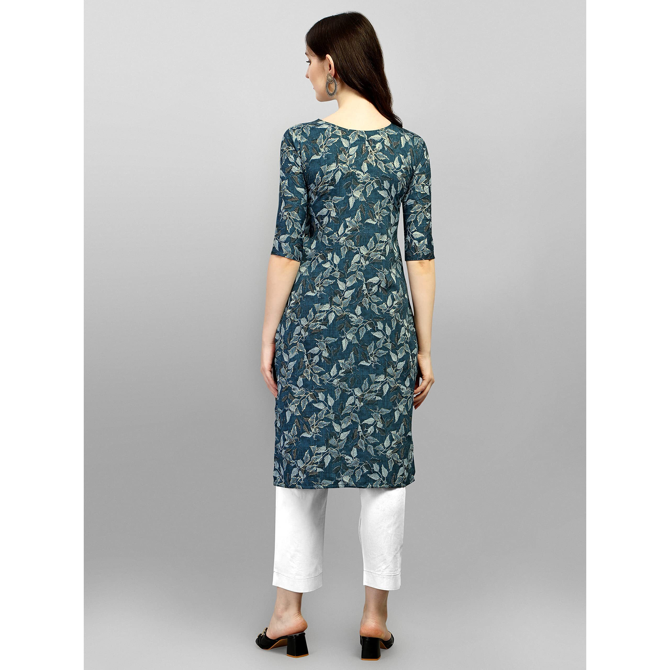 Wedani Women Crepe Printed Kurti (KRT486) (Medium, Turquoise)