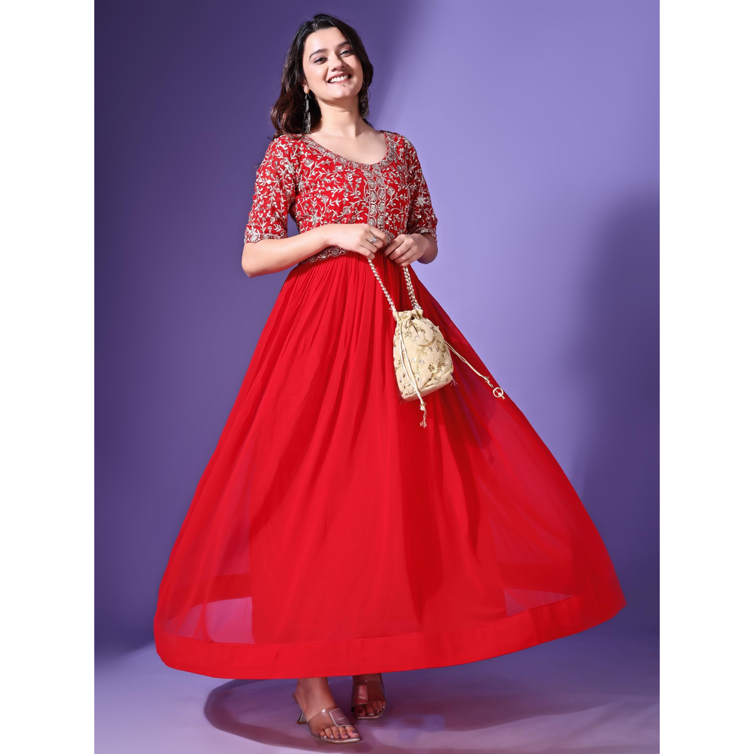 Wedani Georgette Embroidered Long Gown for Women