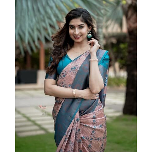 Yashika Women Kanjivaram Silk Weaving Banarasi Saree With Blouse Material |saree for Women | saree collection 2025 | New Sari | Latest Saree (AZ-YS-OG-SUKRITA PEACH)