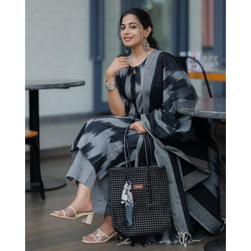 ANNI DESIGNER Women's Rayon Viscose Printed Straight Kurta with Pant & Dupatta (Sonapur Black_S_Black_Small)