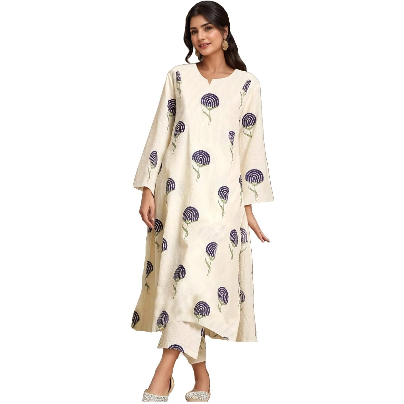 ANNI DESIGNER Women's Rayon Viscose Printed Straight Kurta with Pant (Janya BEGANI_S_Begani_Small)