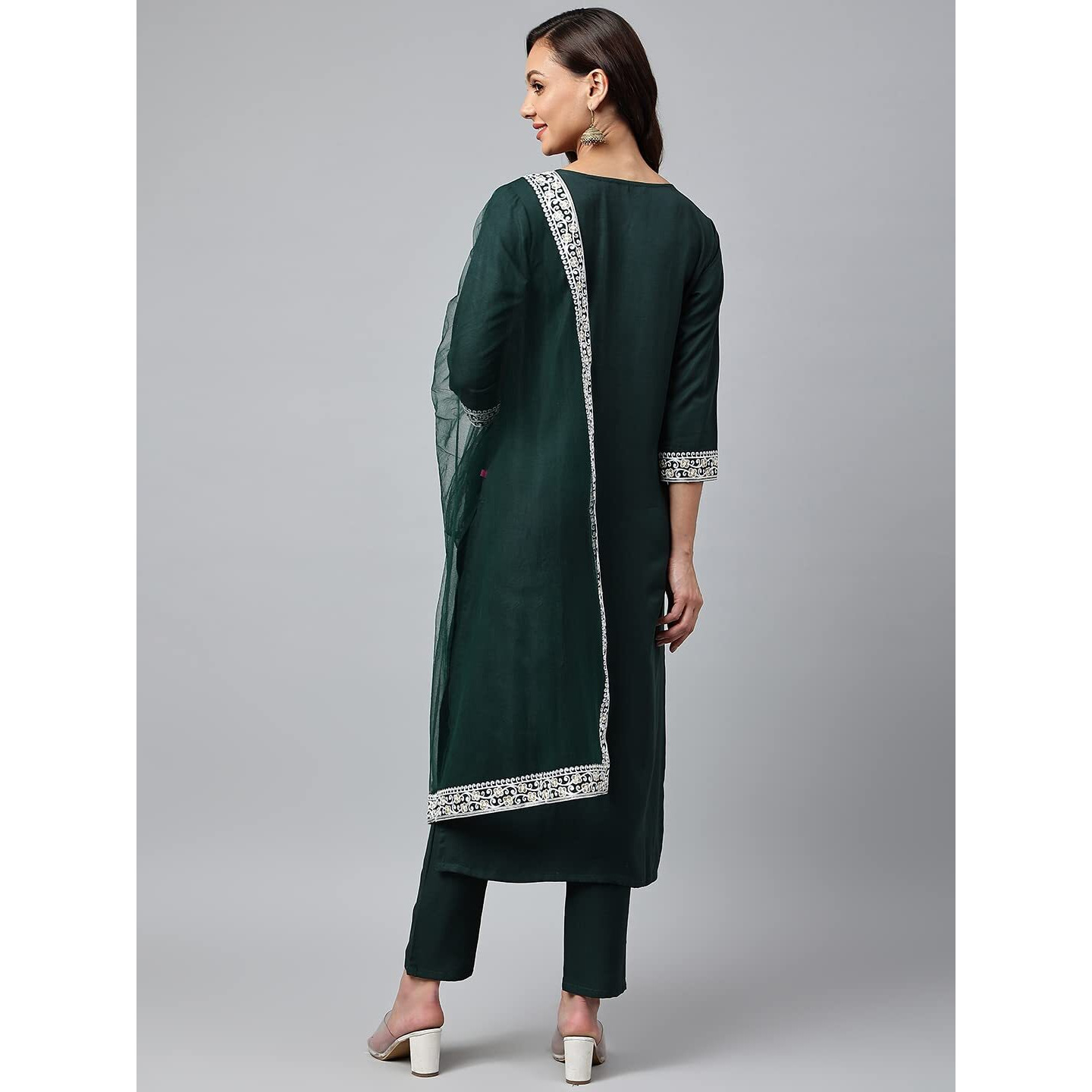 ANNI DESIGNER Women's Cotton Blend Straight Embroidered Kurta with Pant & Dupatta (Tistha Green_L_Green_Large)