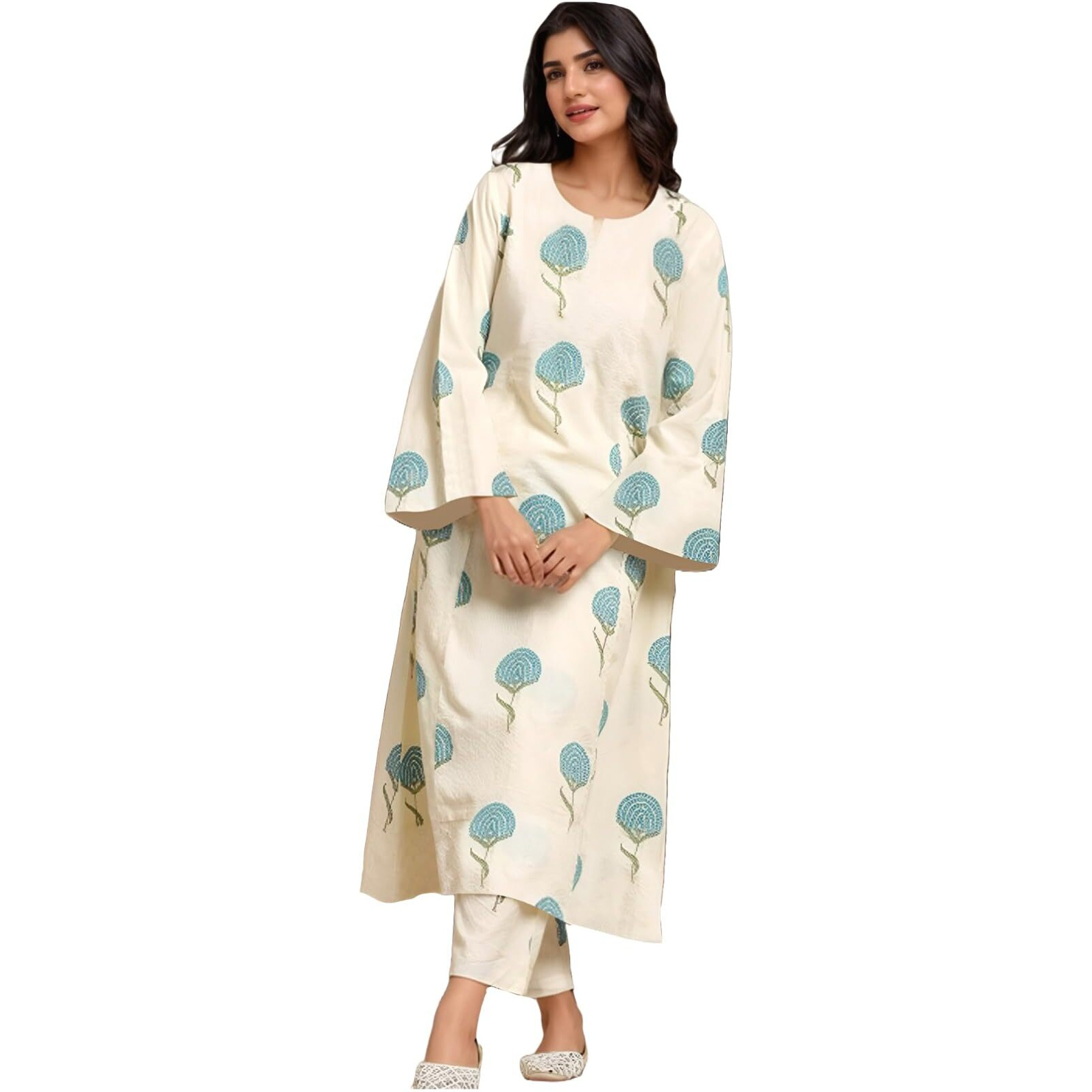 ANNI DESIGNER Women's Rayon Viscose Printed Straight Kurta with Pant (Janya Sky_S_Sky Blue_Small)