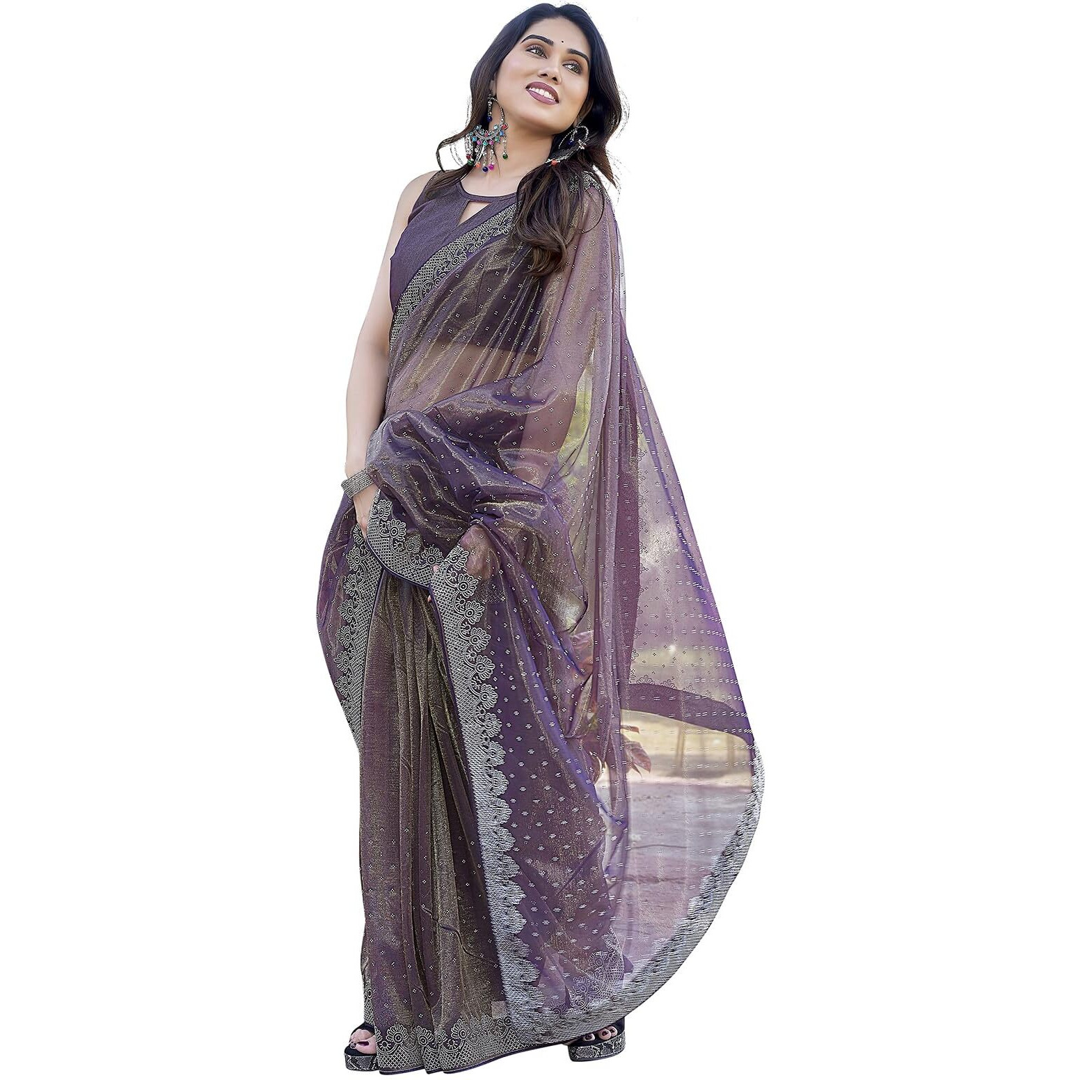 Yashika Women's New Bollywood Soft Tissue Silk Saree With Blouse Material |saree for Women | New Sari | Latest Saree (AZ-YS-P1-CHAITRA PURPLE)