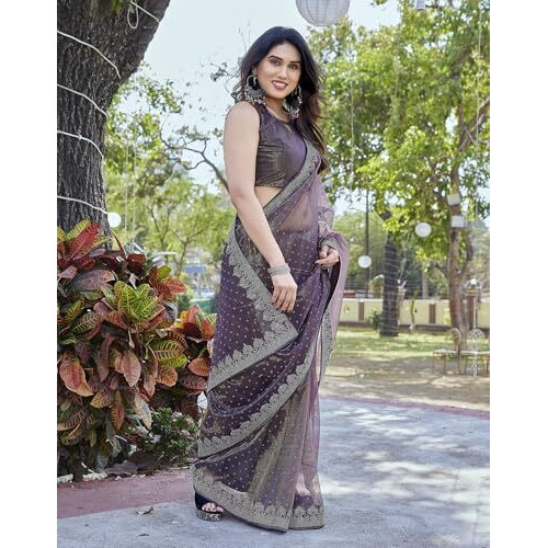 Yashika Women's New Bollywood Soft Tissue Silk Saree With Blouse Material |saree for Women | New Sari | Latest Saree (AZ-YS-P1-CHAITRA PURPLE)