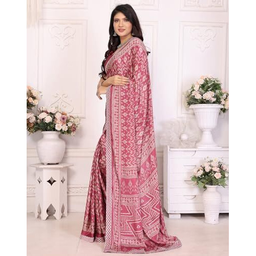 Yashika Women's Tussar Silk With Lace Printed Sari Saree with Blouse|saree for Women | Saree | New Sari | Latest Saree (AZ-YS-P1-NAJMIN PINK LACE)