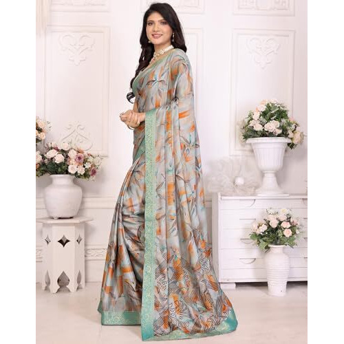 Yashika Women's Tussar Silk With Lace Printed Sari Saree with Blouse|saree for Women | Saree | New Sari | Latest Saree (AZ-YS-P1-RAJAL LIGHT GREEN LACE)