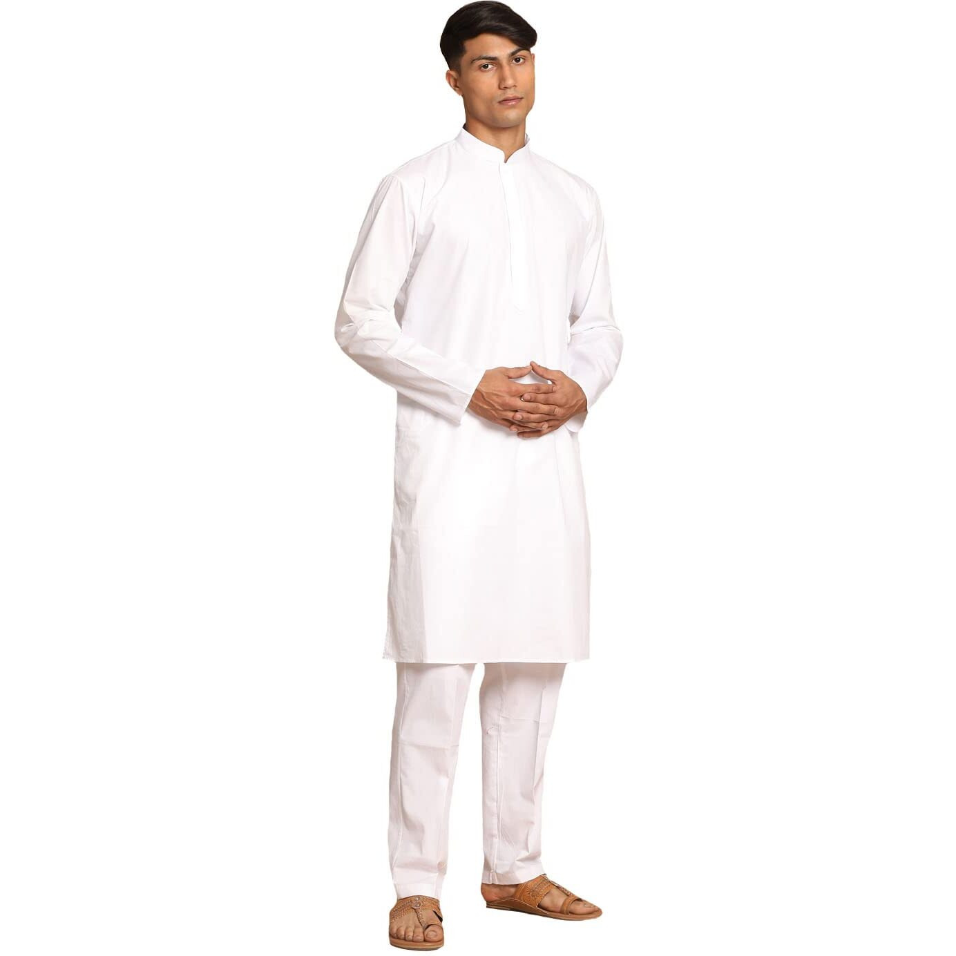 VASTRAMAY Mens White Cotton Kurta Pyjama Set  Eid/Holi Special for Festive & Religious Occasions