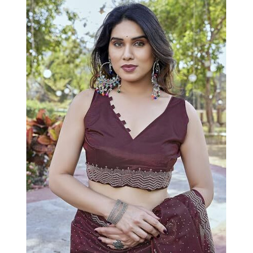 Yashika Women's New Bollywood Soft Tissue Silk Saree With Blouse Material |saree for Women | New Sari | Latest Saree (AZ-YS-P3-ANUPA MAROON)