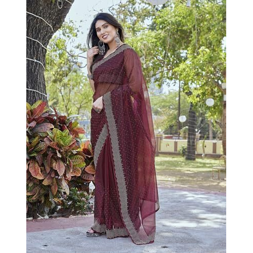 Yashika Women's New Bollywood Soft Tissue Silk Saree With Blouse Material |saree for Women | New Sari | Latest Saree (AZ-YS-P3-ANUPA MAROON)