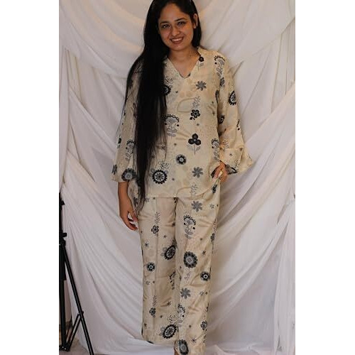 ANNI DESIGNER Women's Cotton Blend Printed Ethnic Co-ord Set (Hamrita Cream_XL_Cream_X-Large)