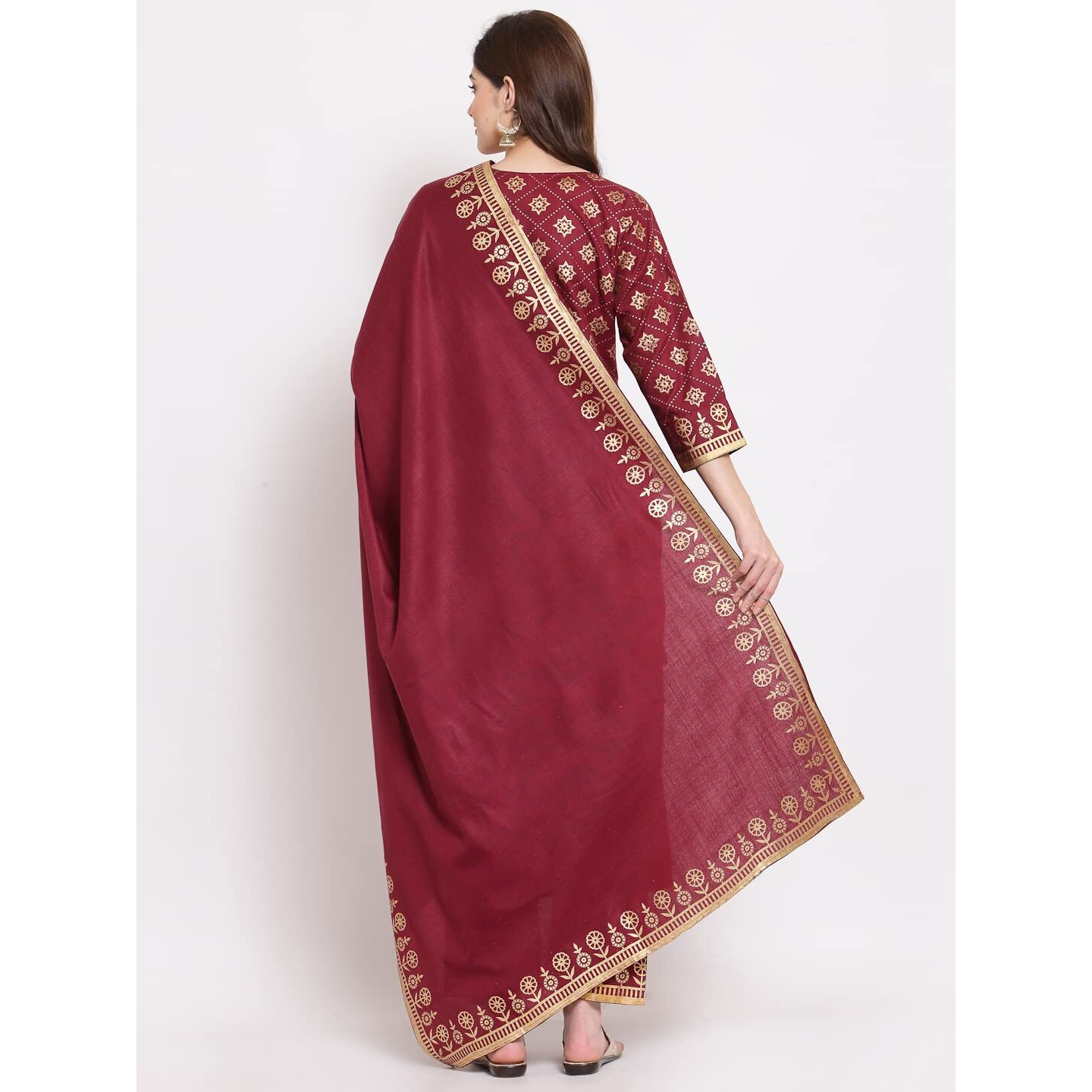 ANNI DESIGNER Women's Straight Cotton Kurta with Palazzo & Dupatta (KPZD-COT-10001-NEW-WINE_XL_Wine_X-Large)