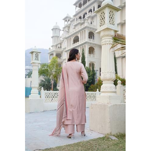 ANNI DESIGNER Women's Rayon Blend Solid Straight Kurta with Pant & Dupatta (Raja Saab Beige-VKS03_XL_Beige_X-Large)