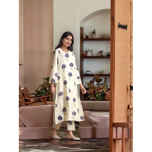 ANNI DESIGNER Women's Rayon Viscose Printed Straight Kurta with Pant (Janya BEGANI-VKS01_S_Begani_Small)