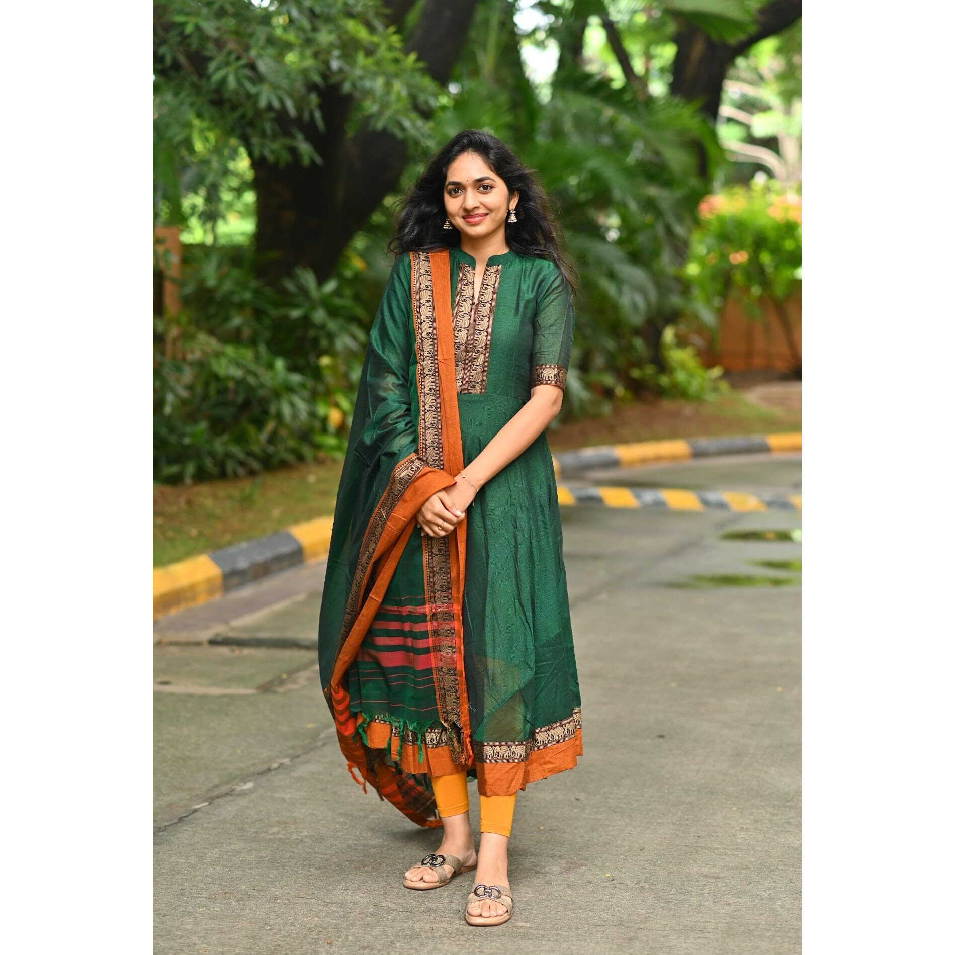 ANNI DESIGNER Women's Rayon Viscose Solid Anarkali Kurta with Dupatta (Samuti Green-VKS01_S_Green_Small)