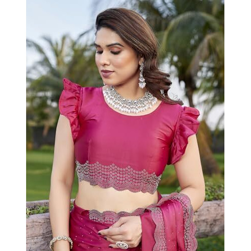 Yashika Women's Bollywood Satin Moss Saree with Blouse |Saree for Women| New Sari (AZ-YS-P1-ARSHIFA PINK)