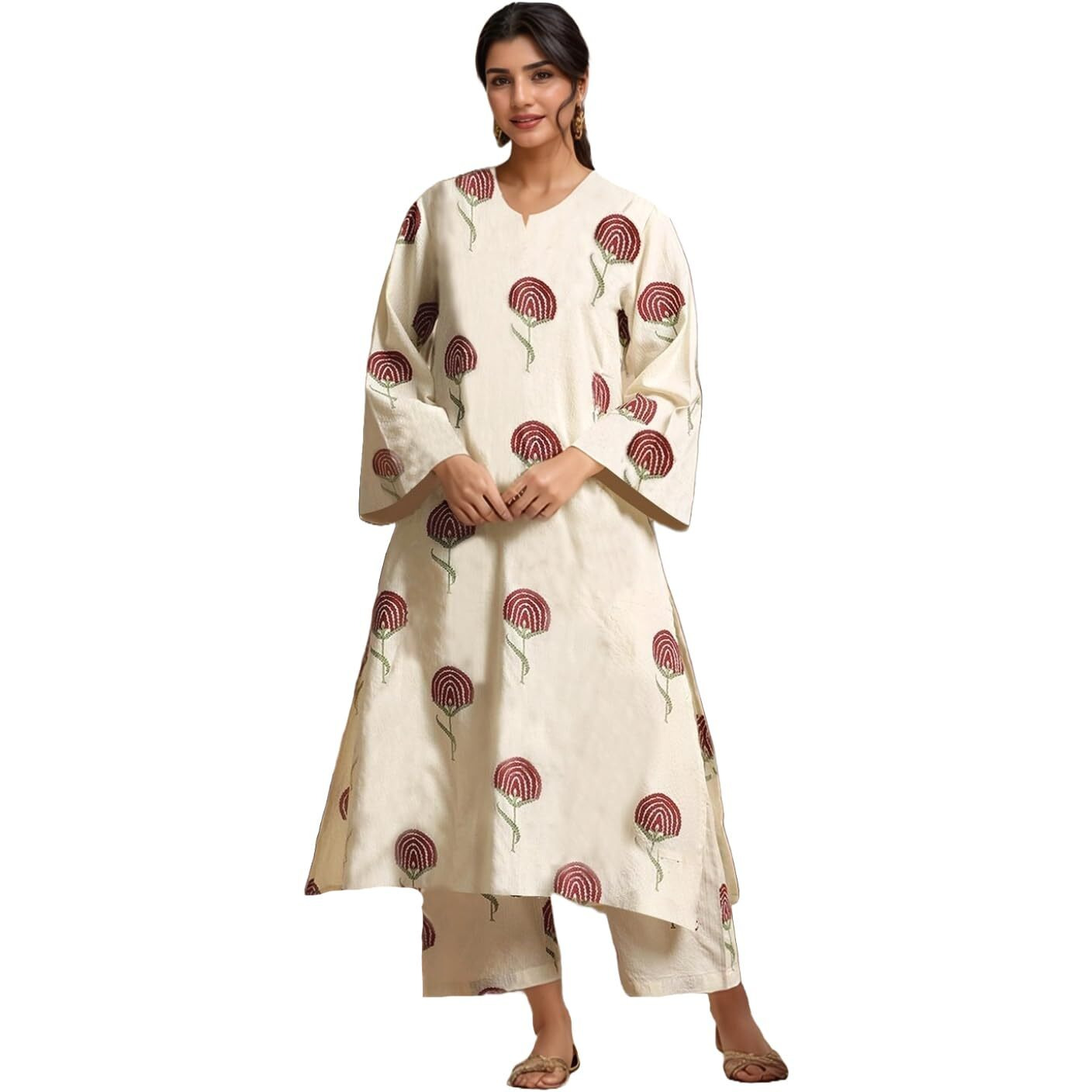 ANNI DESIGNER Women's Rayon Viscose Printed Straight Kurta with Pant (Janya Maroon_S_Maroon_Small)
