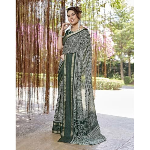 Yashika Women's Silk Blend Printed Saree Set with Blouse |saree for Women | Silk Saree | New Sari | Latest Saree (AZ-YS-P1-SUPRNA GREEN)