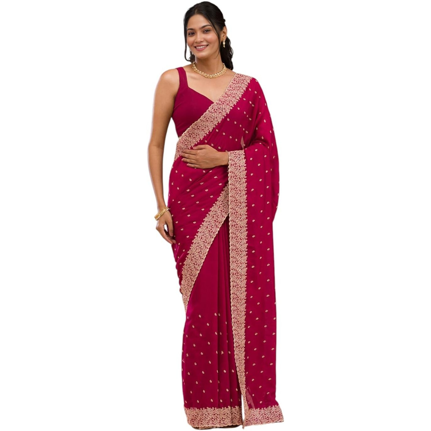 Yashika Women Vichitra Silk Saree with Embroidered Border with Unstitched Blouse Piece | Latest Sarees Bollywood Sari | New Sarees | Saree Blouse| Designer Saree (AZ-YS-OG-LADYQUEEN RANI)