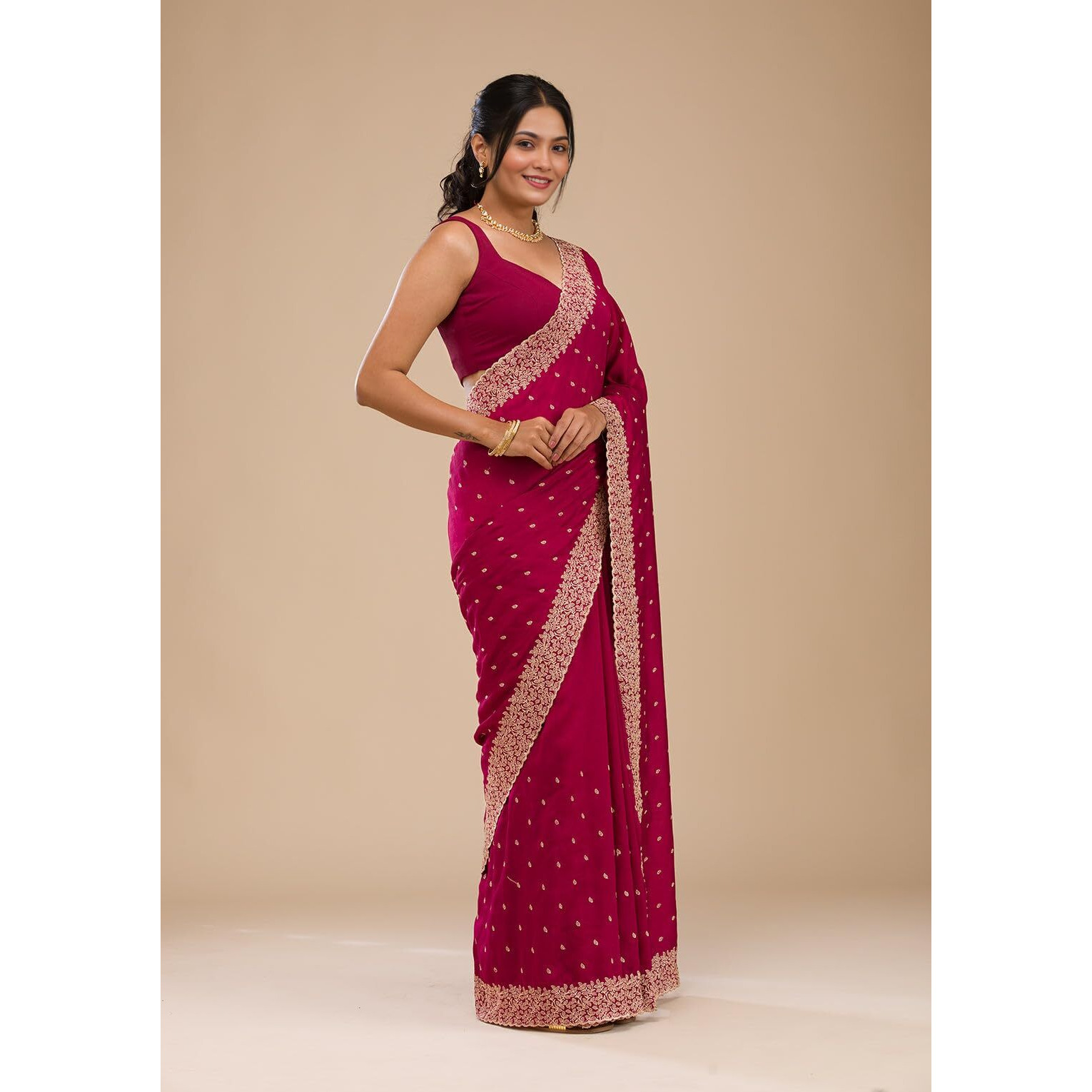 Yashika Women Vichitra Silk Saree with Embroidered Border with Unstitched Blouse Piece | Latest Sarees Bollywood Sari | New Sarees | Saree Blouse| Designer Saree (AZ-YS-OG-LADYQUEEN RANI)