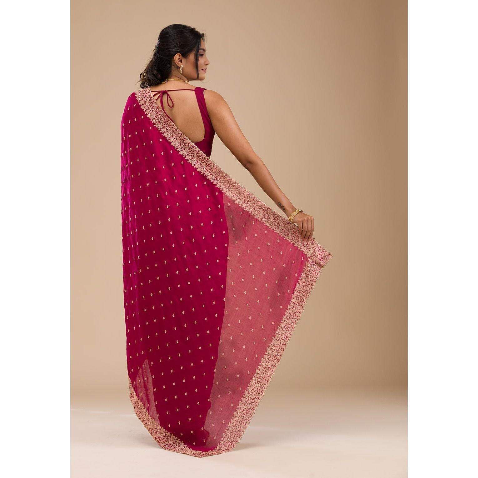 Yashika Women Vichitra Silk Saree with Embroidered Border with Unstitched Blouse Piece | Latest Sarees Bollywood Sari | New Sarees | Saree Blouse| Designer Saree (AZ-YS-OG-LADYQUEEN RANI)