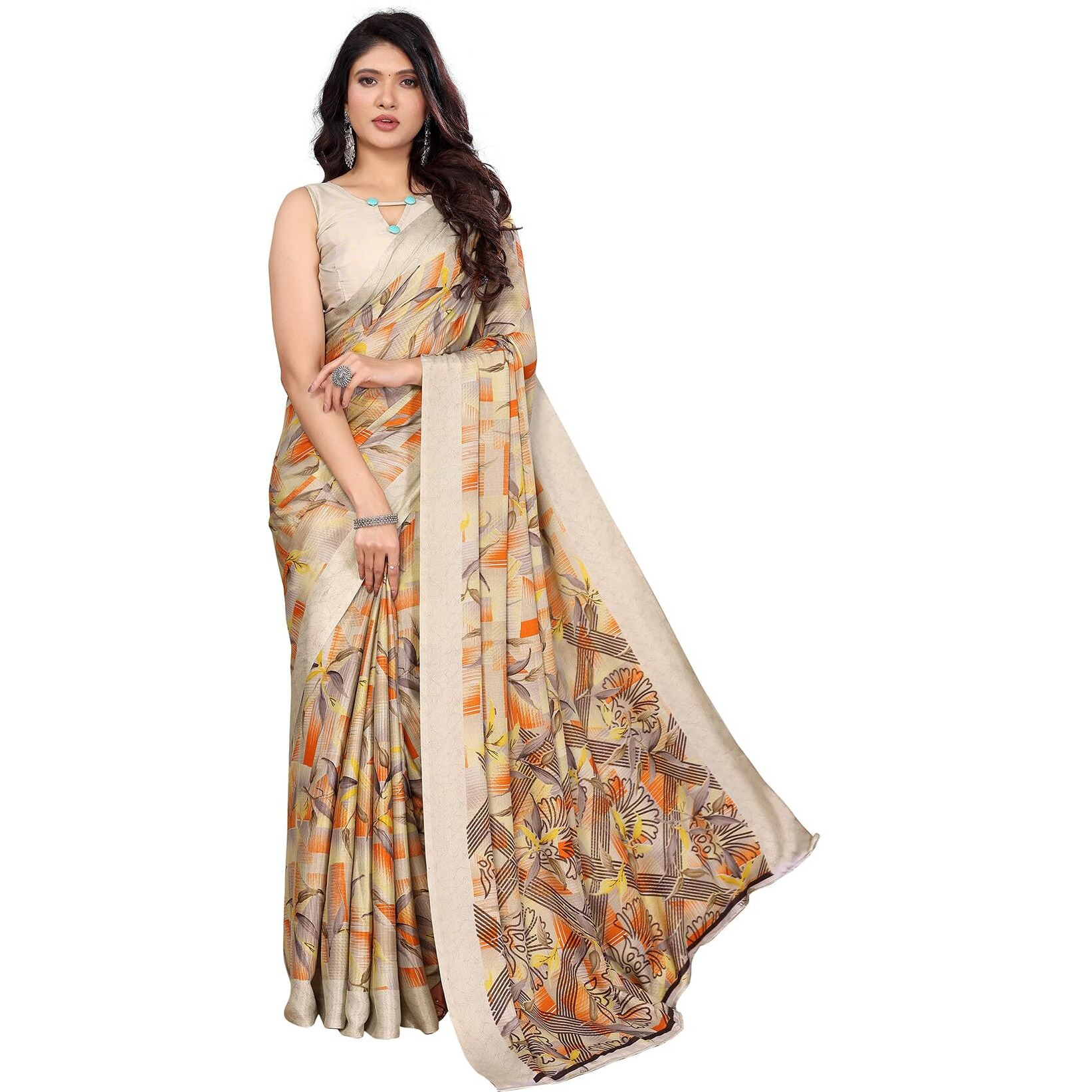 Yashika Women's Tussar Silk Printed Saree With Blouse Material |saree for Women | saree collection 2025 | New Sari | Latest Saree (AZ-YS-P1-SOHALI ORANGE)