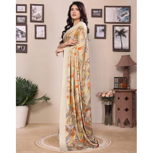 Yashika Women's Tussar Silk Printed Saree With Blouse Material |saree for Women | saree collection 2025 | New Sari | Latest Saree (AZ-YS-P1-SOHALI ORANGE)