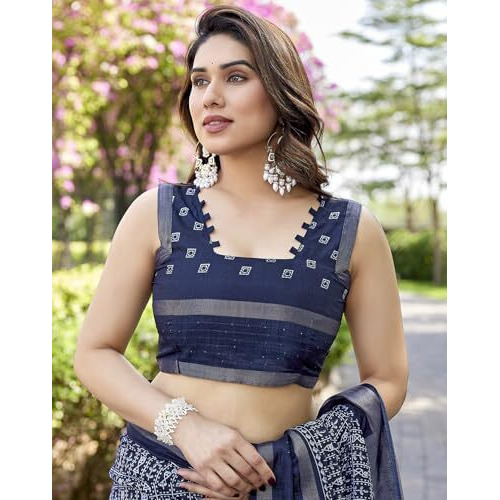 Yashika Women's Silk Blend Printed Saree Set with Blouse |saree for Women | Silk Saree | New Sari | Latest Saree (AZ-YS-P1-SUPRNA NAVY)