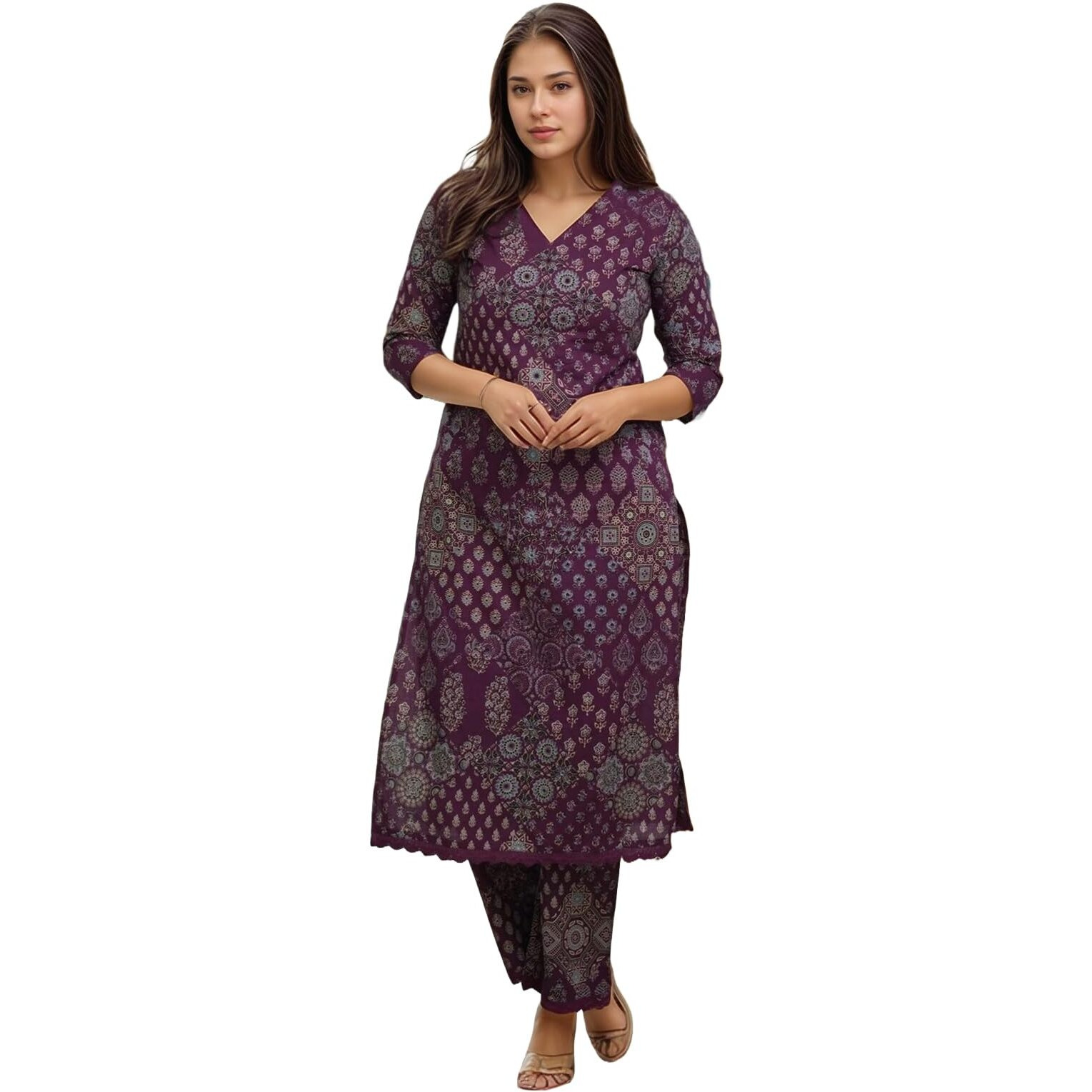ANNI DESIGNER Women's Rayon Viscose Straight Printed Kurta with Pant (KADAI Wine_XXL_Wine_XX-Large)