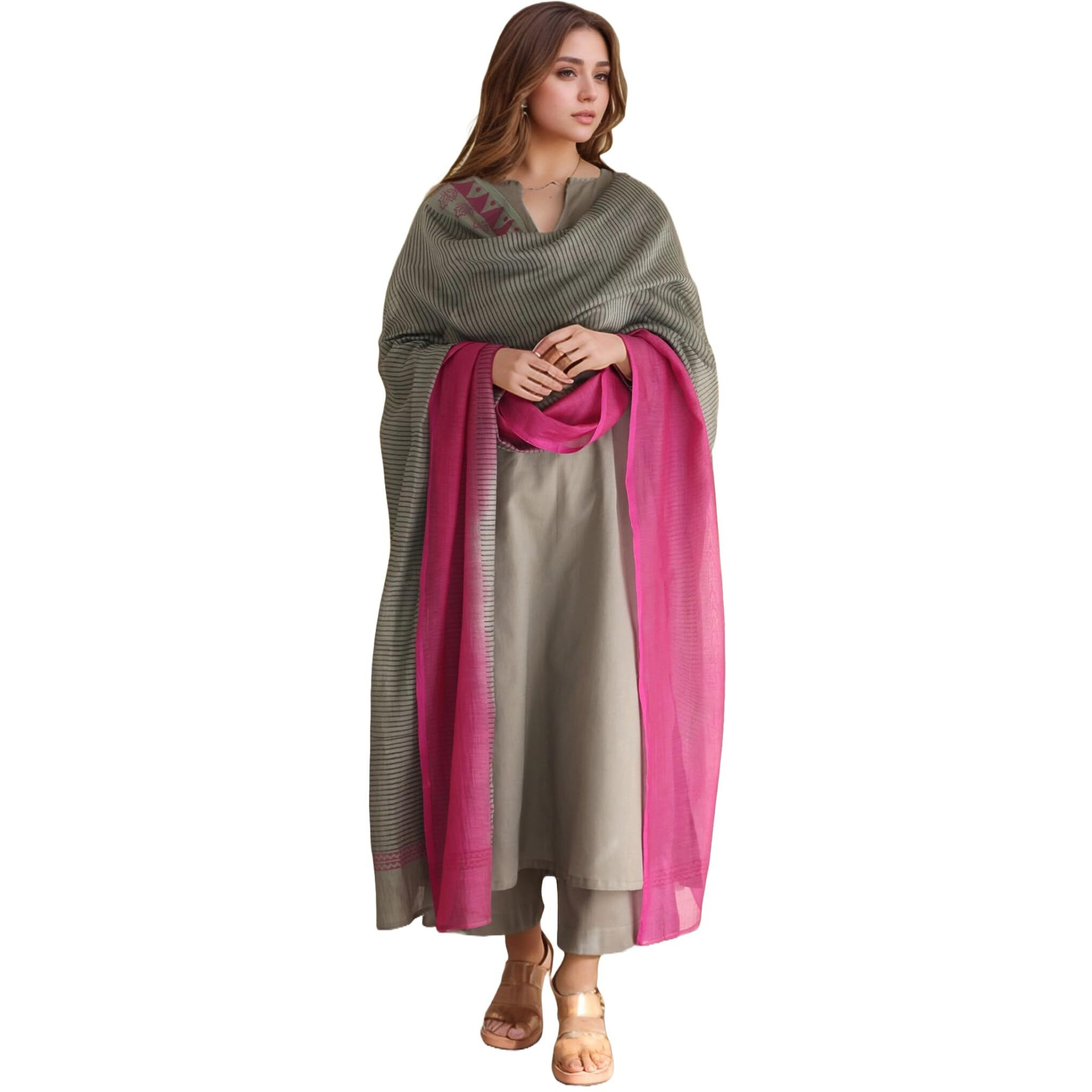 ANNI DESIGNER Women's Rayon Viscose Solid Straight Kurta with Pant & Dupatta (Mogul Grey_S_Grey_Small)