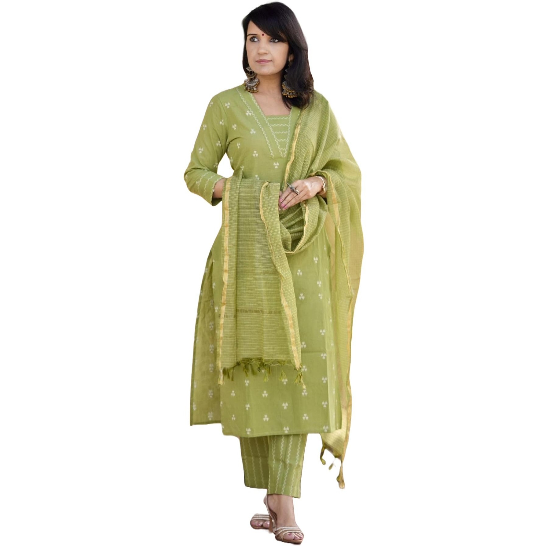 ANNI DESIGNER Women's Rayon Viscose Straight Printed Kurta with Pant & Dupatta (MAHEMAN Pista_XXL_Pista_XX-Large)