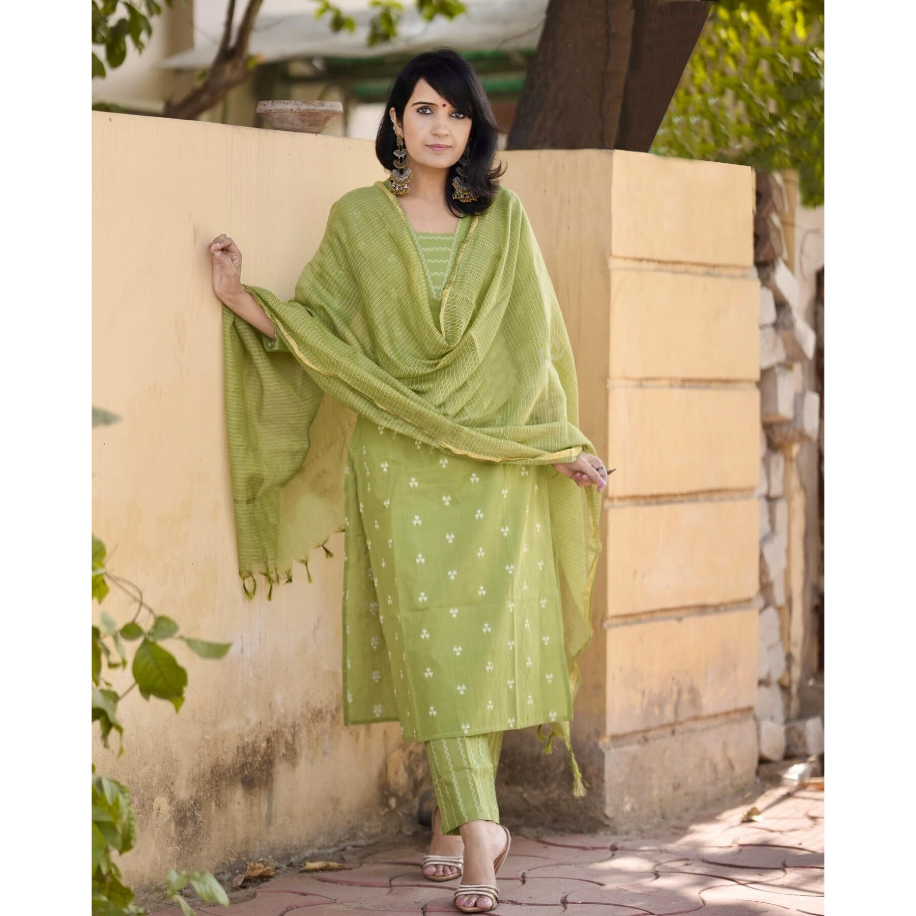 ANNI DESIGNER Women's Rayon Viscose Straight Printed Kurta with Pant & Dupatta (MAHEMAN Pista_XXL_Pista_XX-Large)
