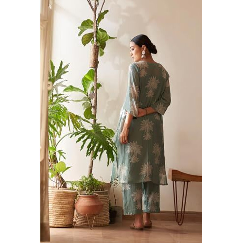 ANNI DESIGNER Women's Rayon Viscose Straight Printed Kurta with Pant (Robin Pista_XXL_Pista_XX-Large)
