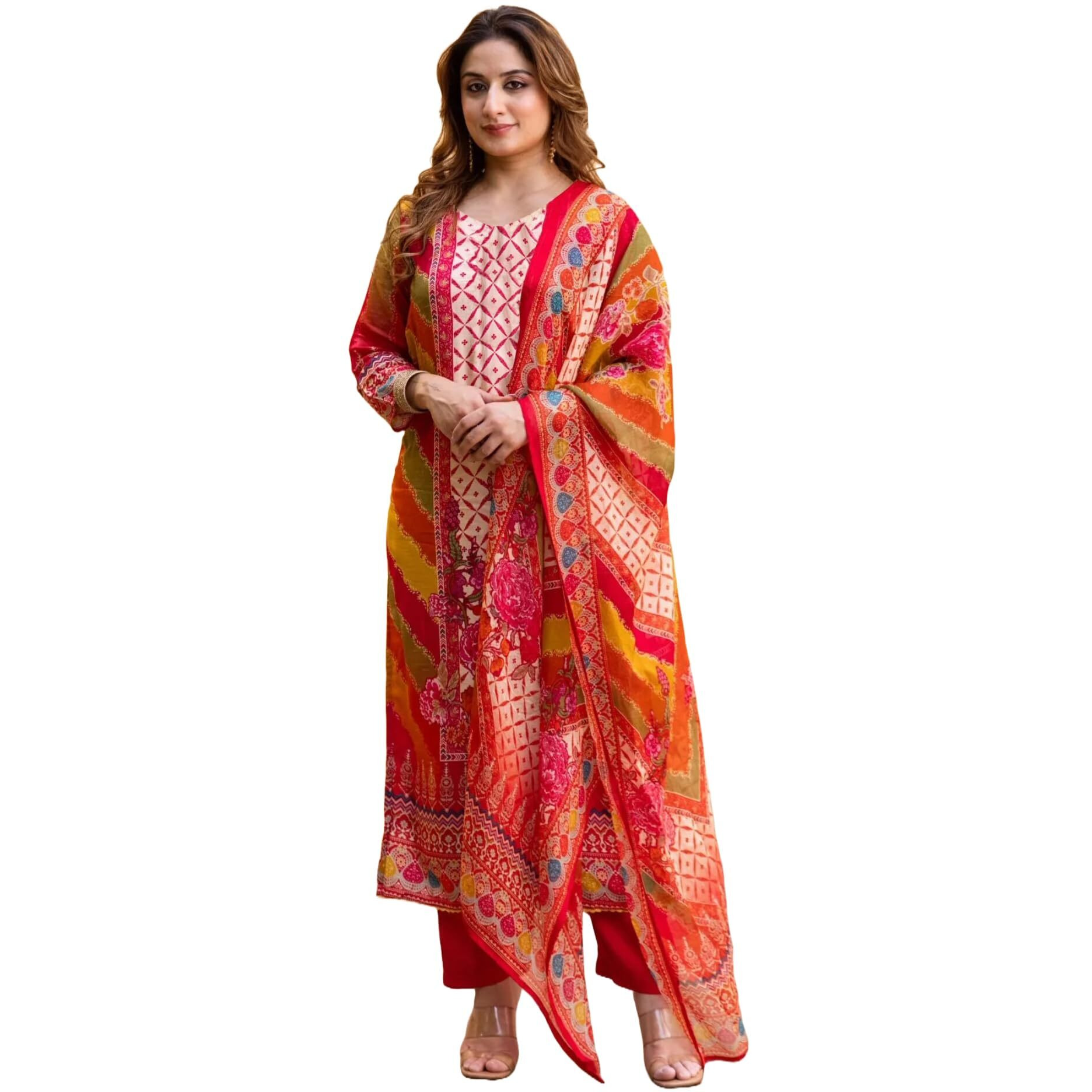 ANNI DESIGNER Women's Rayon Viscose Straight Printed Kurta with Pant & Dupatta (GALOPS Multi_XL_Multicolor_X-Large)