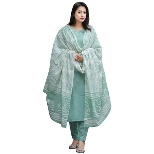 ANNI DESIGNER Women's Rayon Viscose Straight Solid Kurta with Pant & Dupatta (PRAGYA See GREEN-VKS02_XL_See Green_X-Large)
