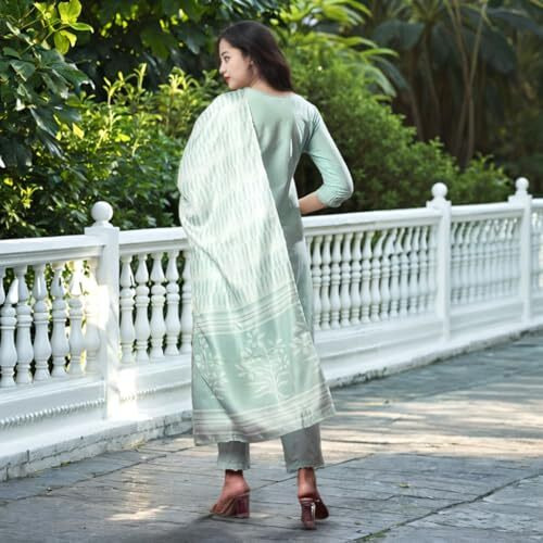 ANNI DESIGNER Women's Rayon Viscose Straight Solid Kurta with Pant & Dupatta (PRAGYA See GREEN-VKS02_XL_See Green_X-Large)
