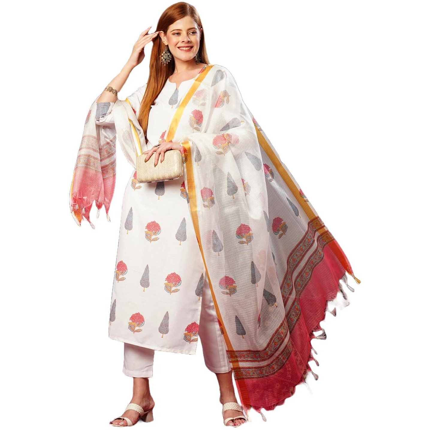 ANNI DESIGNER Women's Cotton Blend Straight Printed Kurta with Pant & Dupatta (Nairiti White-JL_5XL_White_XXXXX-Large)