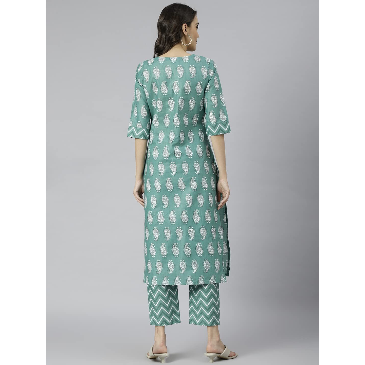 ANNI DESIGNER Women's Cotton Blend Printed Straight Kurta with Pant (Jugnu Green_XXL_Green_XX-Large)