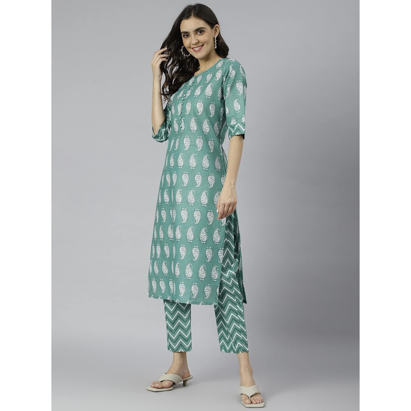 ANNI DESIGNER Women's Cotton Blend Printed Straight Kurta with Pant (Jugnu Green_XXL_Green_XX-Large)