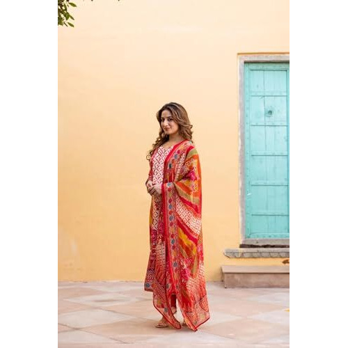 ANNI DESIGNER Women's Rayon Viscose Straight Printed Kurta with Pant & Dupatta (GALOPS Multi_S_Multicolor_Small)