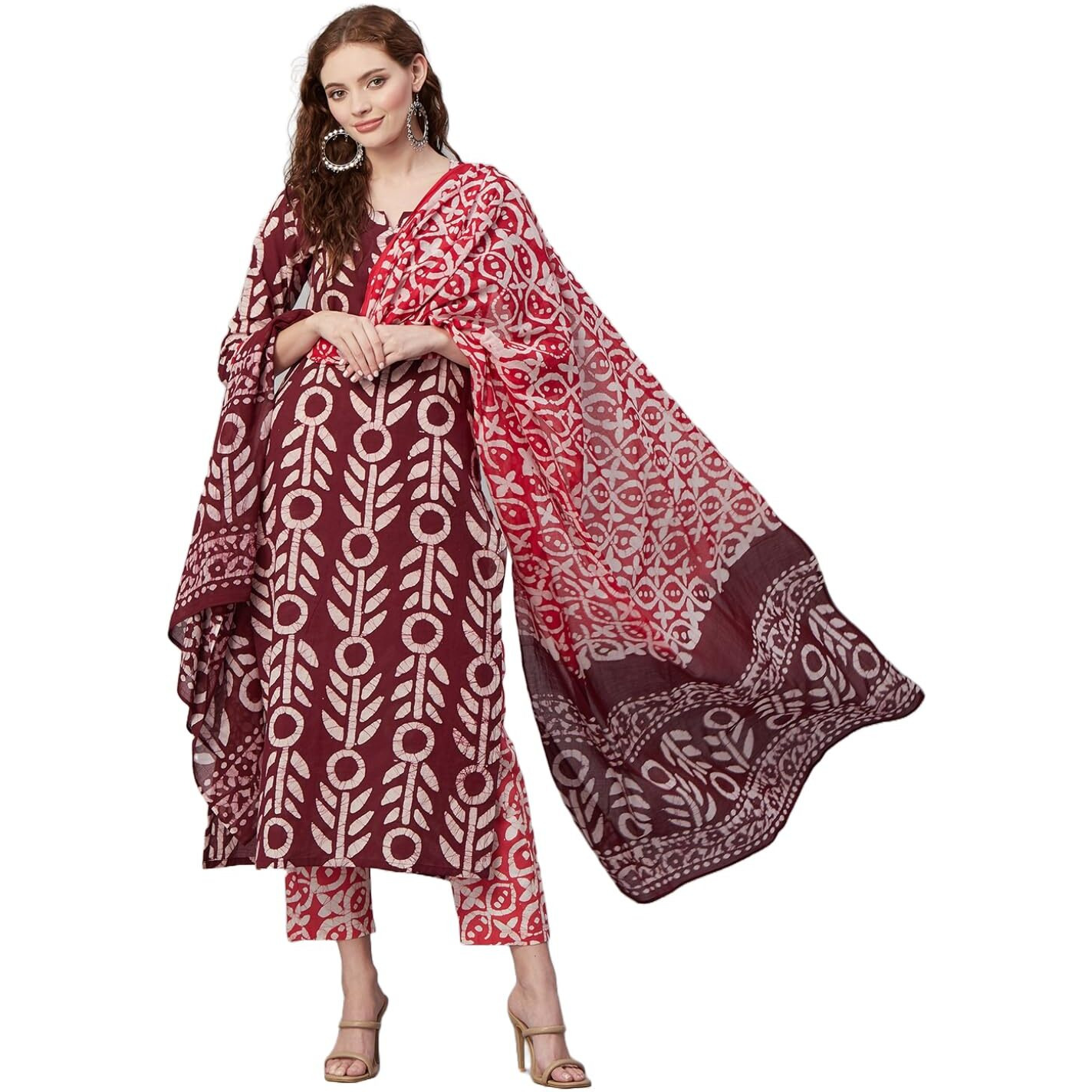 ANNI DESIGNER Women's Cotton Blend Printed Straight Kurta with Pant & Dupatta (Nalika Magenta_M_Magenta_Medium)