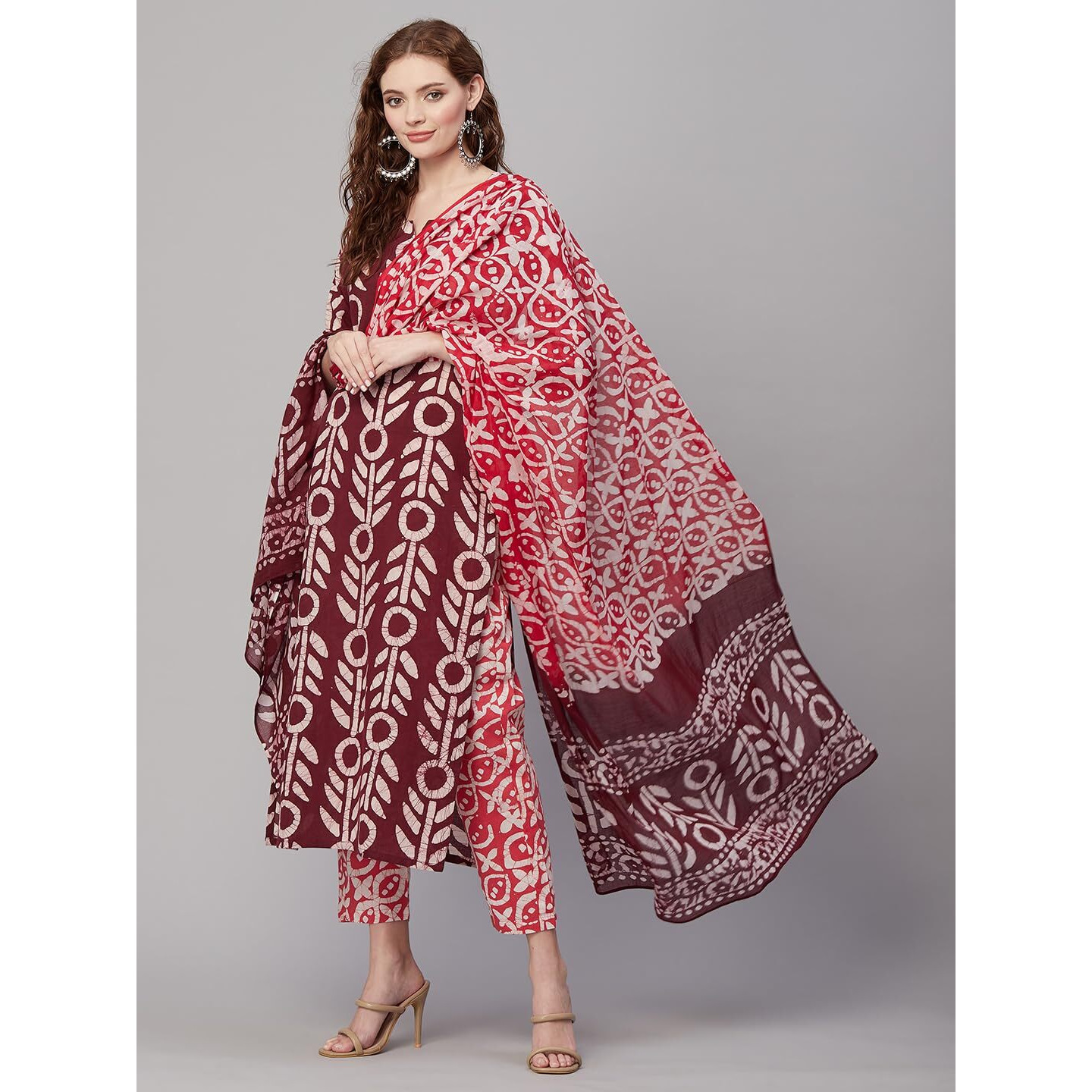 ANNI DESIGNER Women's Cotton Blend Printed Straight Kurta with Pant & Dupatta (Nalika Magenta_M_Magenta_Medium)