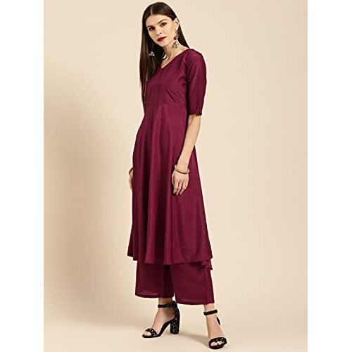 ANNI DESIGNER Women's Cotton Straight Kurta with Palazzo (GSHK125_M_Light Blue_Medium)