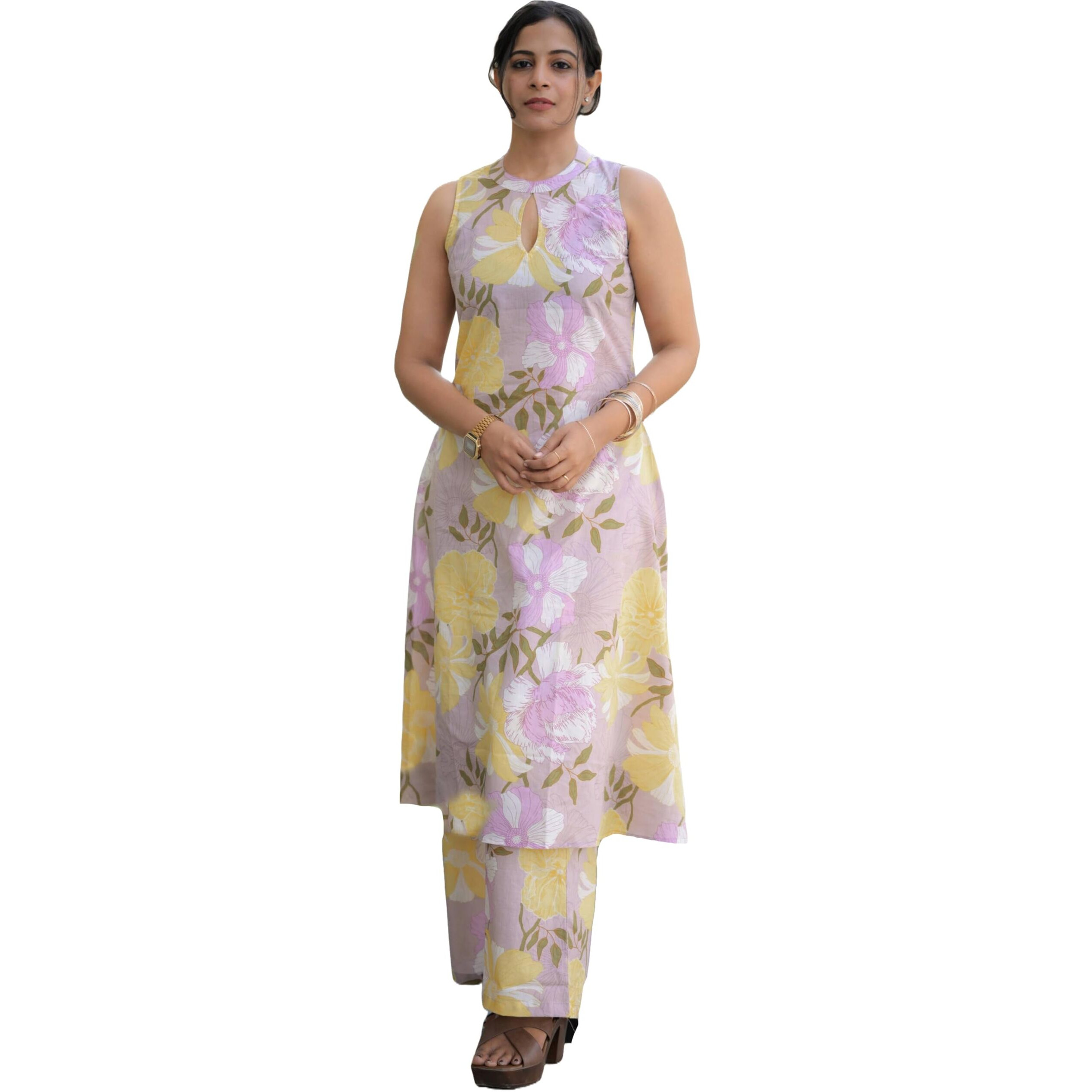 ANNI DESIGNER Women's Rayon Viscose A-Line Printed Kurta with Palazzo (ANGU Purple_L_Purple_Large)