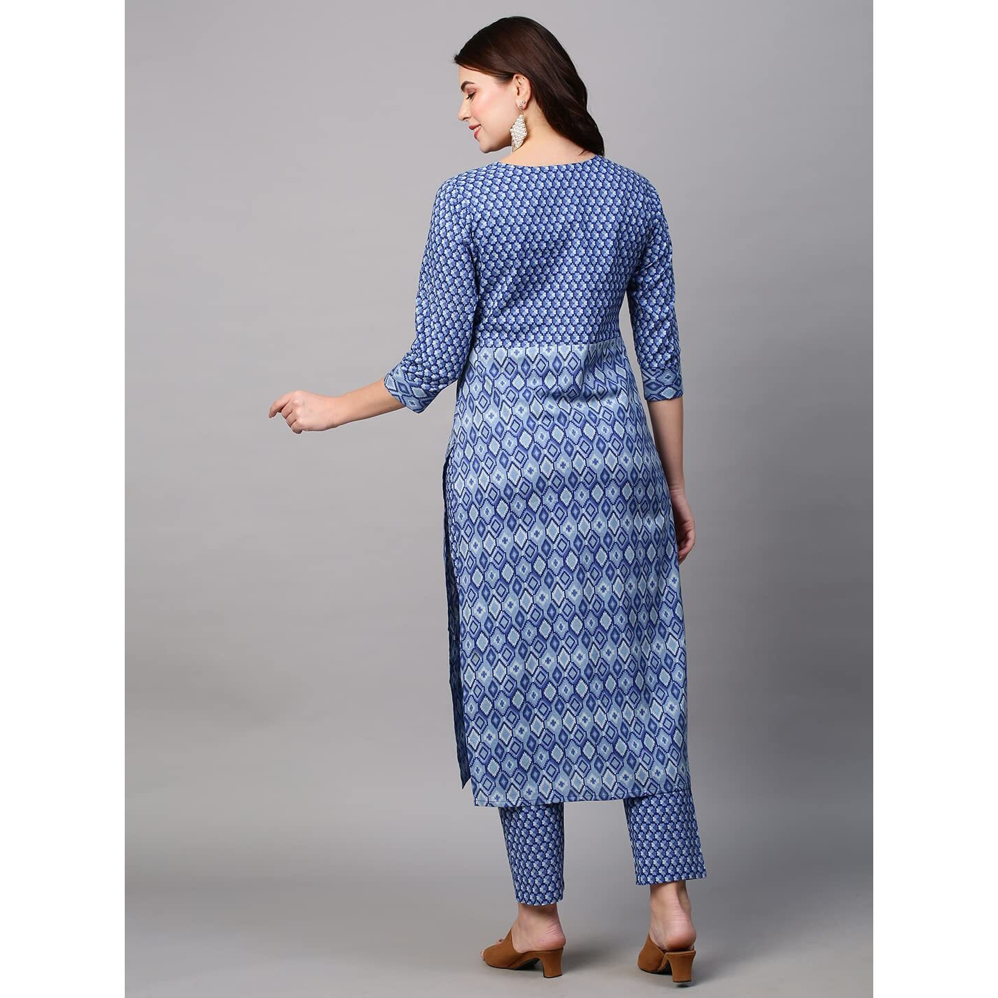 ANNI DESIGNER Women's Cotton Blend Printed Straight Kurta with Pant (Kundal Blue_XL_Blue_X-Large)