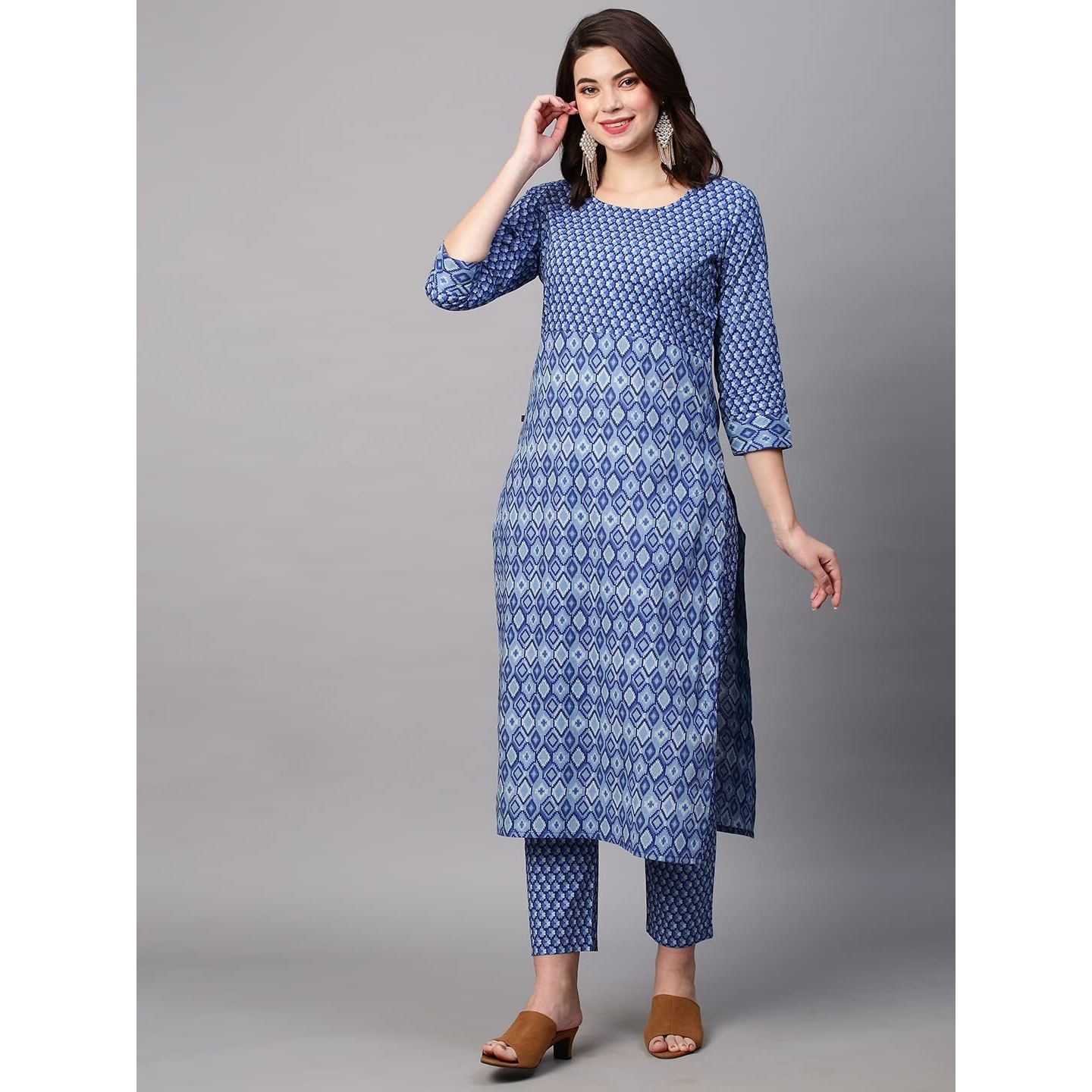 ANNI DESIGNER Women's Cotton Blend Printed Straight Kurta with Pant (Kundal Blue_XL_Blue_X-Large)