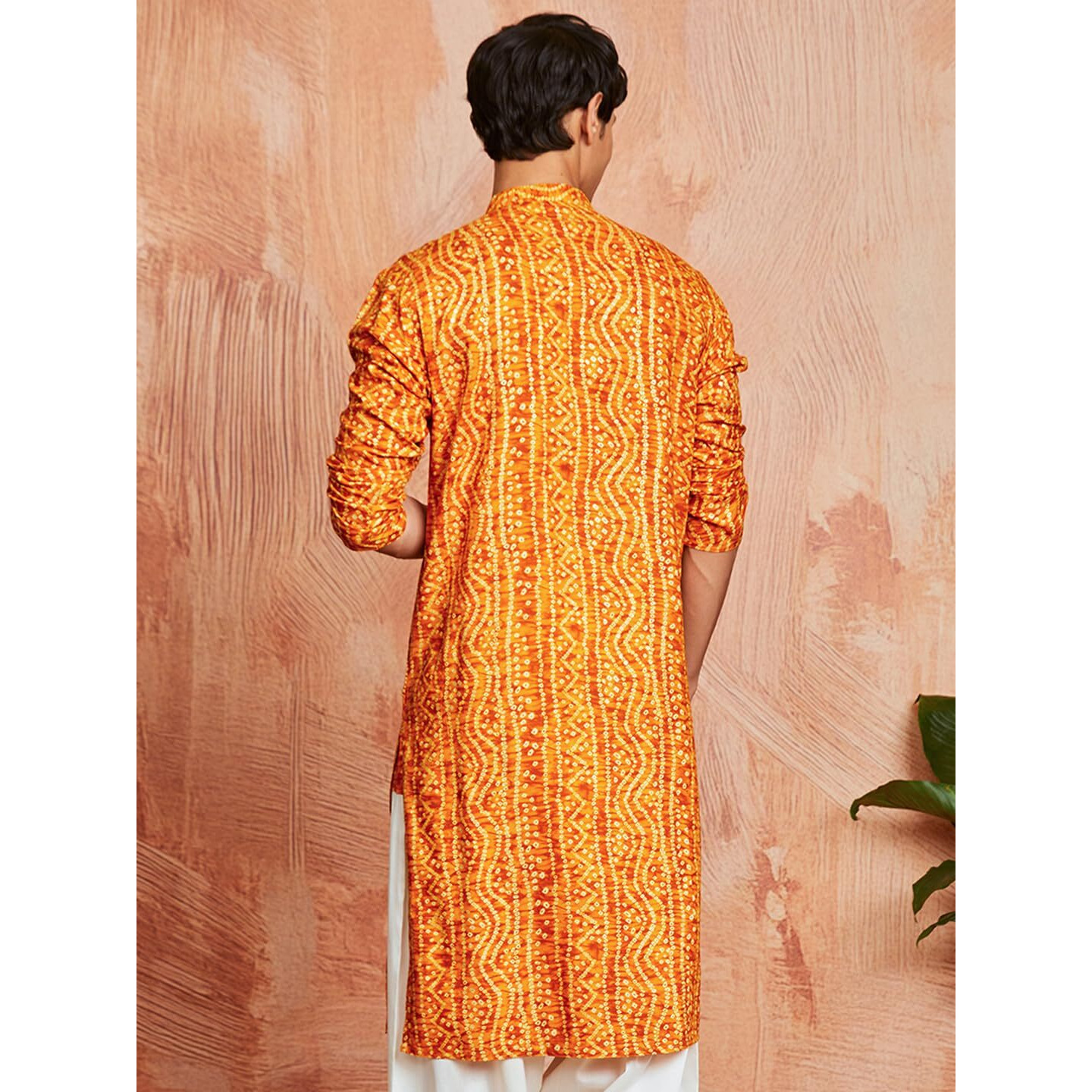 VASTRAMAY Men's Cotton Bandhani Printed Kurta  Stylish Ethnic Wear for Festive & Occasions Mustard